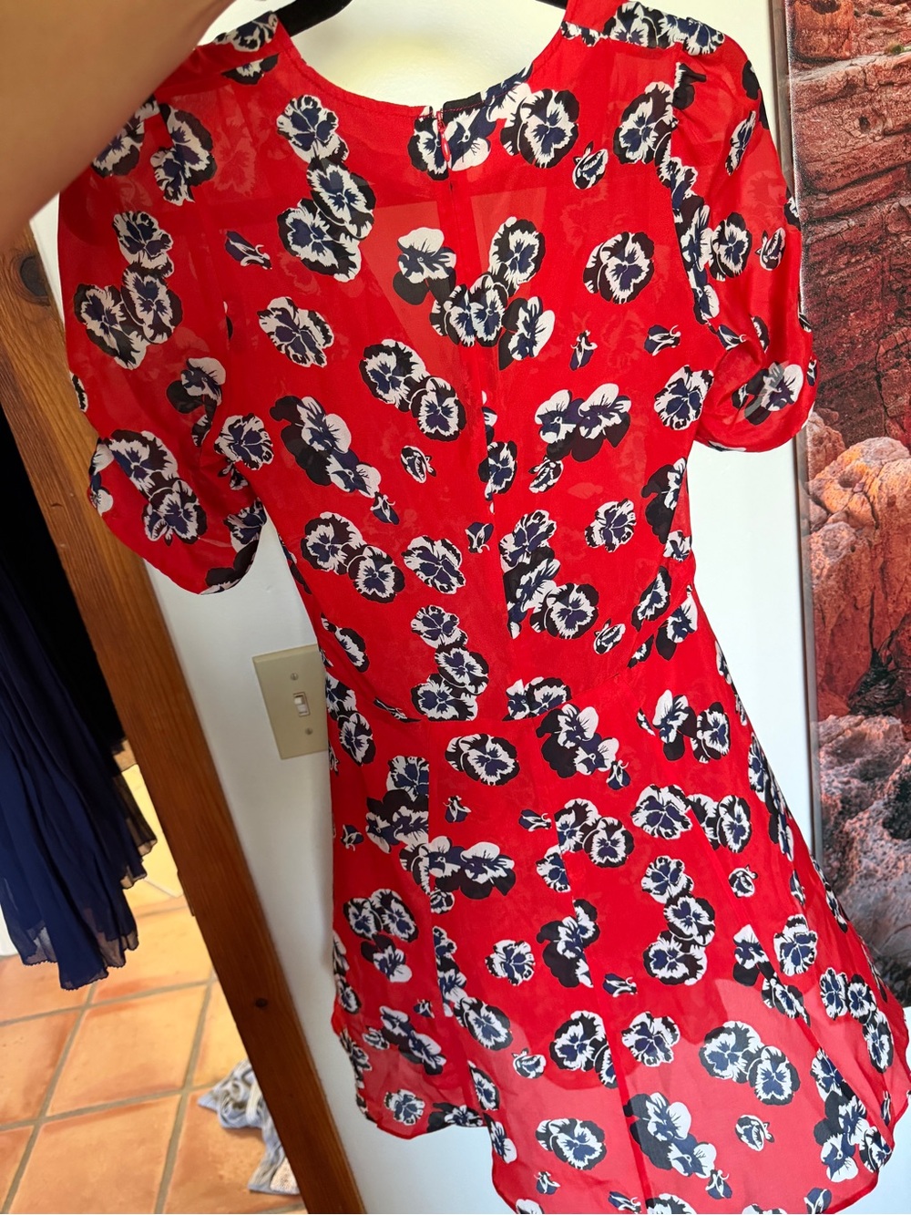 Réalisation Par Red Floral Mini Dress with Navy & White Print - Picture 2 of 4